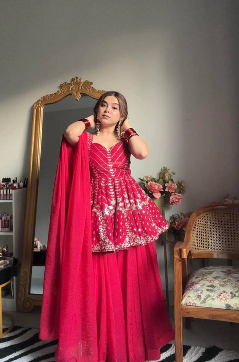 New Premium Sharara Pink SlitSuit Set