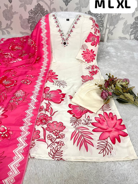 New premium Muslin Silk Kurti With Pant With Dupatta