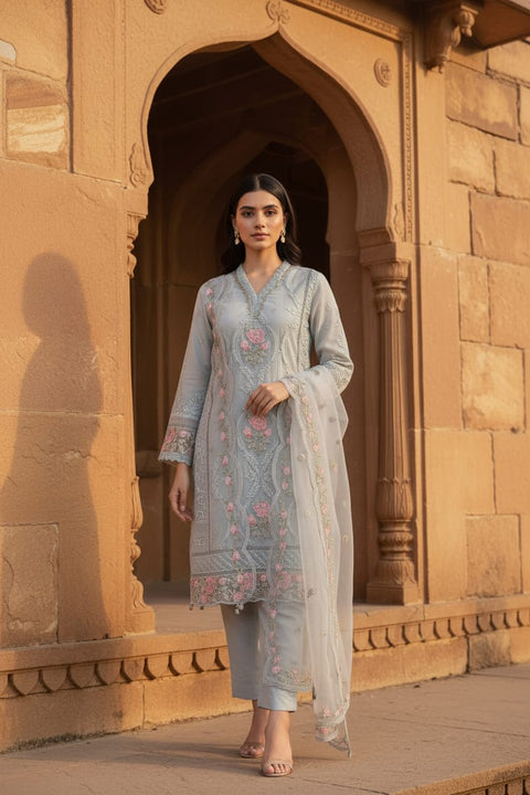 New Premium Heavy Organza With Sequence Embroidery Work And Diamonds Work Dress