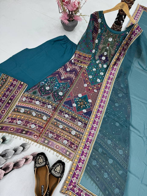 NEW DESIGNER HEAVY FUAX GEORGETTE DIGITAL PRINT HAND WORK FANCY SALWAR SUIT
