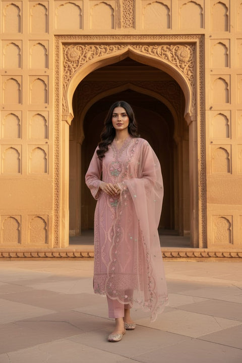 New Premium Heavy Organza With Sequence Embroidery Work And Diamonds Work Dress