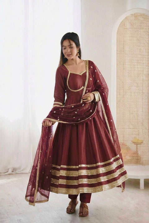 New Premium Heavy Lace Work Designer Anarkali Three Piece Set