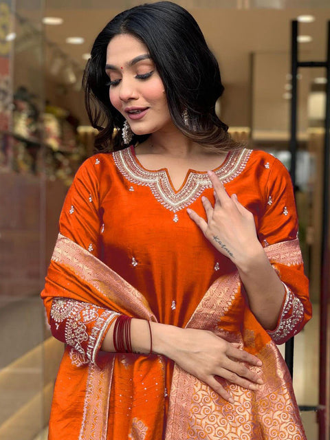 New Premium Embroidered WorkKurta Pent Dupatta Set