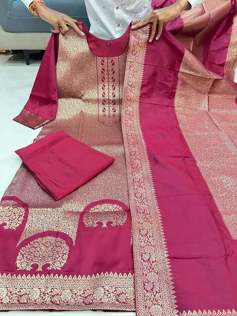 New Beautifulhand zari wiving Jequard pure Banarasi Suit Set