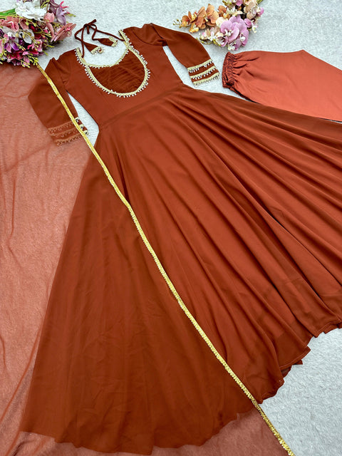 New Designer Party Wear Look Heavy Fox Georgette Gwon Pent & Dupatta Set