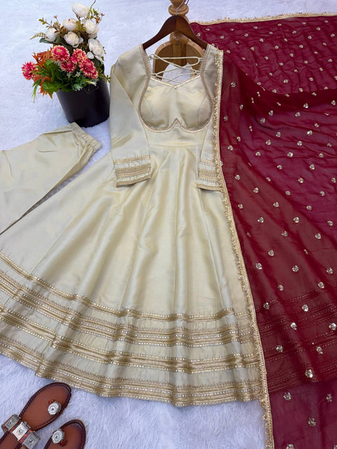 New Premium Heavy Lace Work Designer Anarkali Three Piece Set