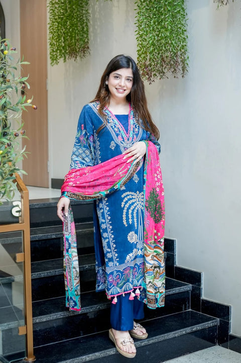 NEW COLLECTION SUIT SET Premium Muslin Kurti Pant Dupatta Set