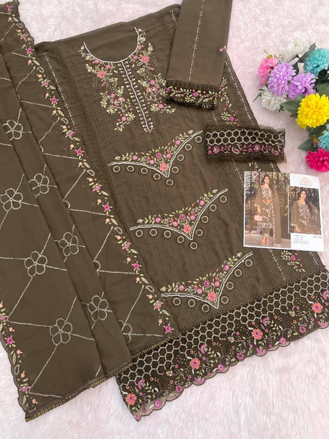 New Heavy Fox Georgette Multi Thread & Jari  With
Sequence Embroidery Stitch  Khatli Work Dress