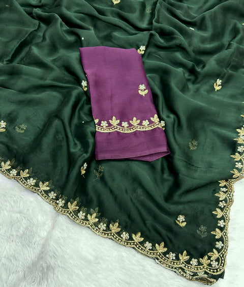 New Arrivals BestBeautiful Zari Embroidery Work With All Over Handwork With Cut Work Border Saree