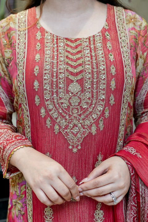 New Premium Chinon  3-piece ready-made kurti set