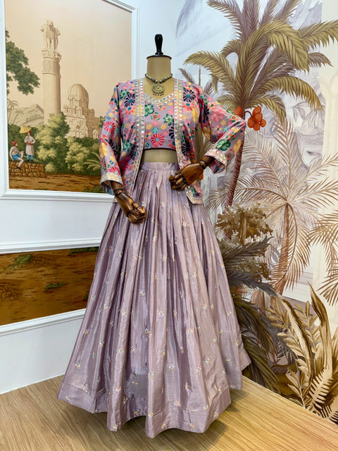 New PURE CHINON FABRIC & HEAVY EMBROIDERYEXCLUSIVE LEHENGA, BLOUSE & KOTI SET