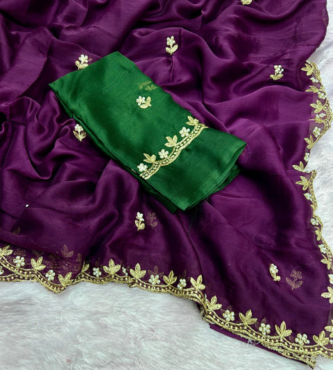 New Arrivals BestBeautiful Zari Embroidery Work With All Over Handwork With Cut Work Border Saree