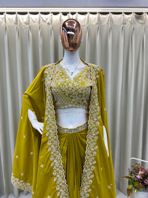 New beautiful WEDDING WEAR THREE PIECE BLOUSE,SKIRT AND SHRUGE WITH SEQUANCE EMBROIDERY WORK