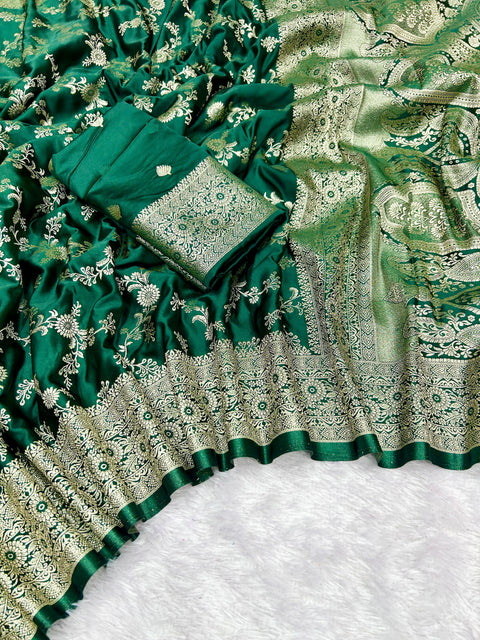 NEW ARRIVALS Pure Soft Banarasi Sartin Silk Saree With Rich Zari Wooven Pallu Pairs With Heavy Wooven Border