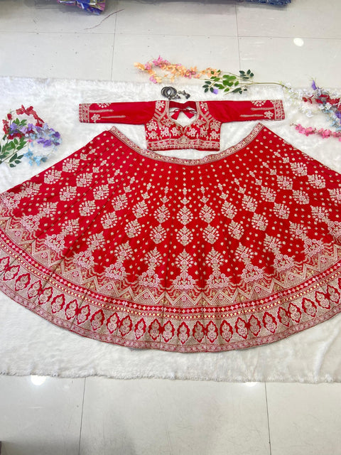 New Premium Malai Satin Embellished With Beautiful Thread Embroidery lehenga