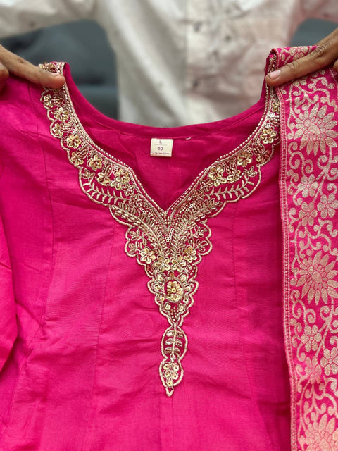 NEW ARRIVALSbeautiful hand-worked neckline & Banarasi zariAnarkali style