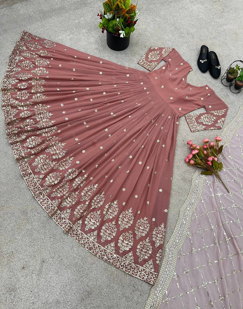 New Beautiful Elegant Embroidered Sequence Designer Anarkali Gown