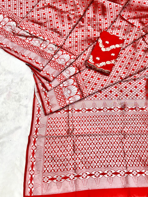 New Pure Litchi Silk Saree With Running Contrast Blouse With extra Matching Blouse