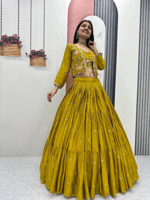 New Launching Festival Special Crop Top Embroidery Thread and Sequence Work lehenga