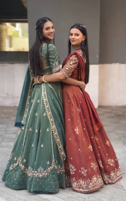 New Chinon fabric Embroidery Thread and Sequence Work Lehenga Choli