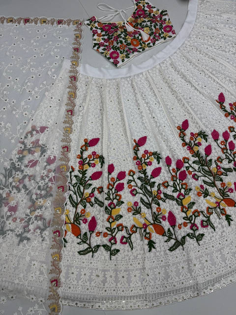 New BRIDAL WEAR HEAVY FUAX GEORGETTE CHINE SEQUENCE WORK LEHENGAS CHOLI
