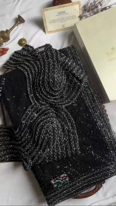 New beautiful DesignerSoft Net Febric with Sequnce work and blouse with saree
