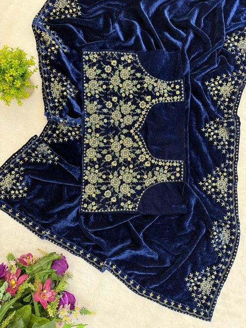 New SPECIAL WEDDING SUPERHIT TRENDING VELVET SAREE WITH EMBROIDERY WORK