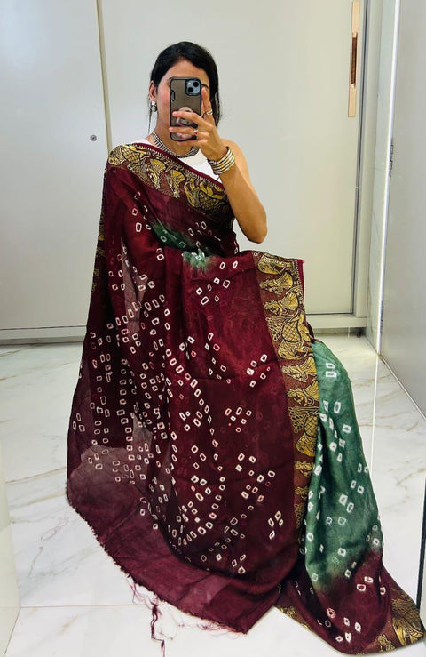 New Bandhani Art Silk With Zari Waving Saree