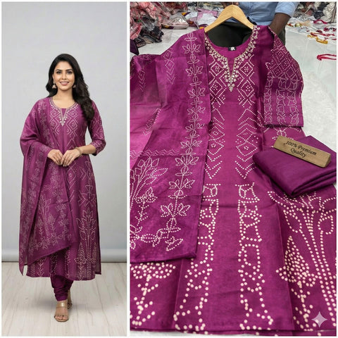 New SILK FABRIC with DIGITAL PRINT AND HANDWORK in neck with inner top with duppta