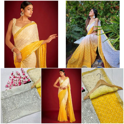 New Premium Beautiful Embroidery Work Saree