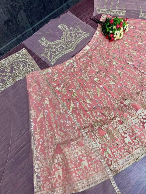 New  BRIDAL WEAR HEAVY EMBROIDERY CHINE STITCHED WITH REAL MIRROR HAND WORK LEHENGAS CHOLI