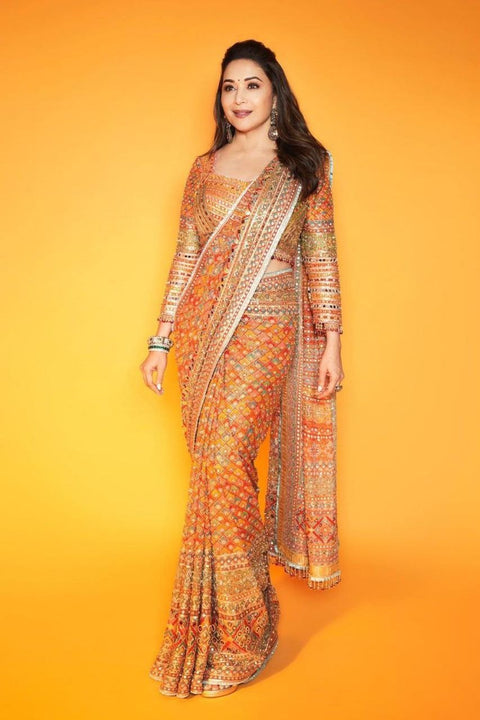 New Chinon Digital Print Collection with beautiful real mirror Saree