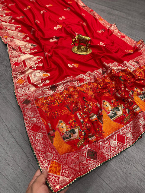 New Pure Dola silk with Zari weaving Saree with zarkan Pallu  border &  samosa lace border
