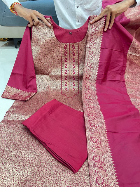 New Beautifulhand zari wiving Jequard pure Banarasi Suit Set