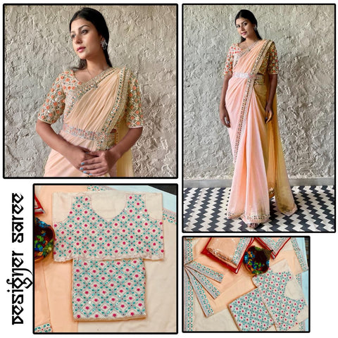 New Beautiful Faux Georgette With Heavy Embroidery Sequence And Stone Work On Lace Border saree