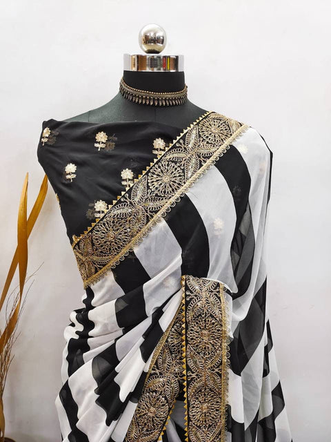 New Superhit DesignGeorgette fabric with Contrast embroidery & sequence work saree