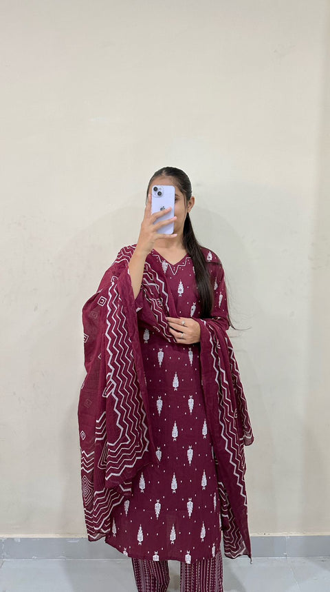 New festival collection Beautiful pure cotton kurti pant dupatta set