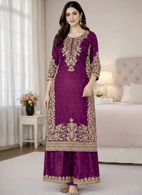 New Designer Collection In GMY SILK With Heavy Embroidery Coding Sequence Work Top-Bottom And Dupatta Set