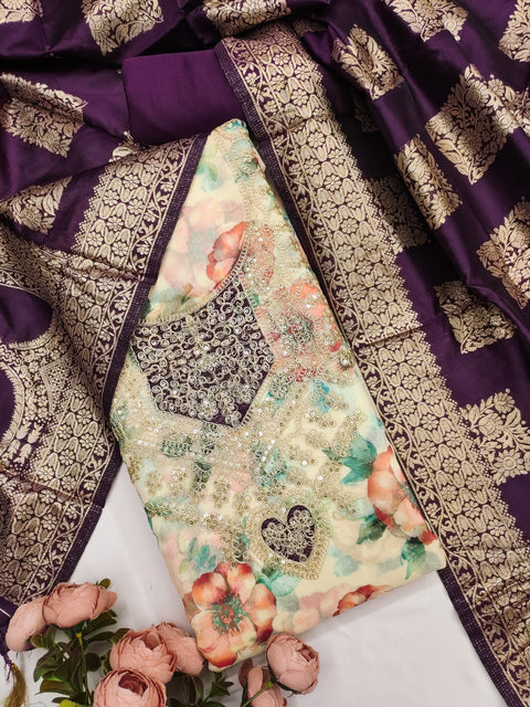 New modal chanderi print with coding work Exclusive Dress Material Suit