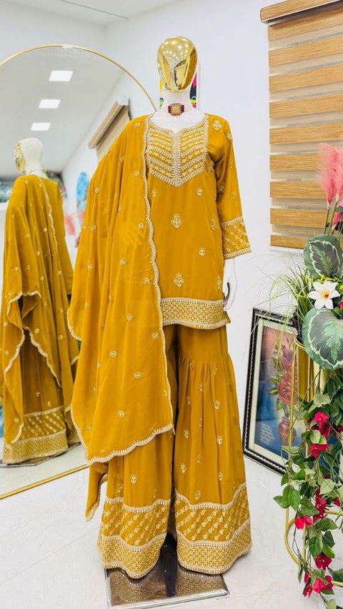New Designer Party Top Pallazo & Dupatta Set