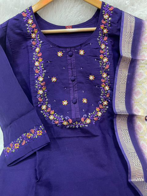 New Multi Embroidery Thread With Hand Work Kurti