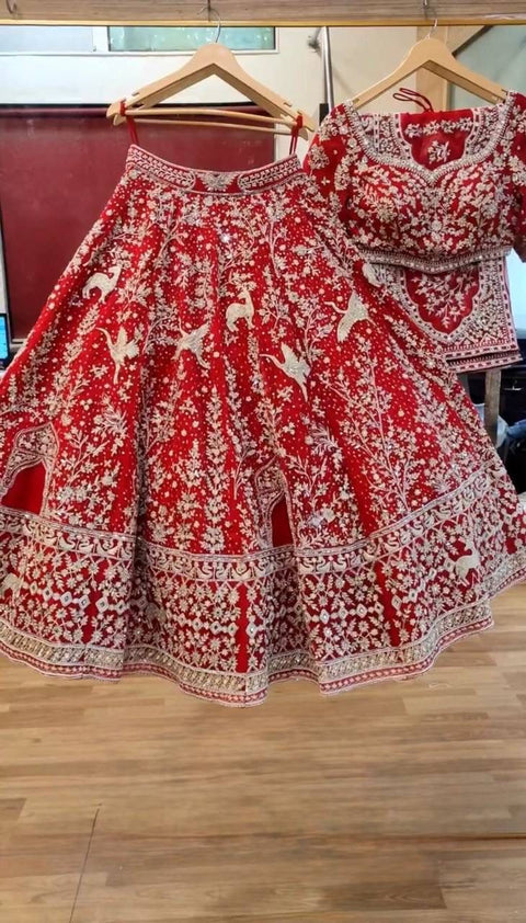 New  BRIDAL WEAR HEAVY EMBROIDERY CHINE STITCHED WITH REAL MIRROR HAND WORK LEHENGAS CHOLI