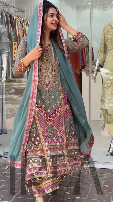 NEW DESIGNER HEAVY FUAX GEORGETTE DIGITAL PRINT HAND WORK FANCY SALWAR SUIT