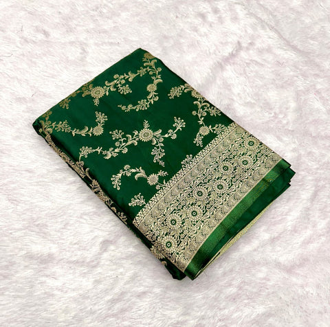 NEW ARRIVALS Pure Soft Banarasi Sartin Silk Saree With Rich Zari Wooven Pallu Pairs With Heavy Wooven Border