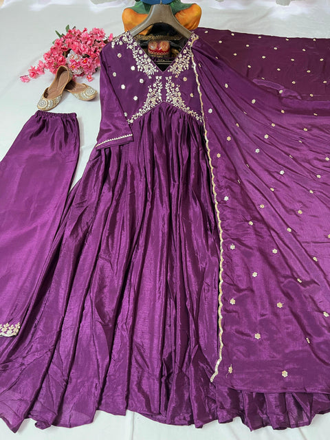 NEWLY  LAUNCHED CHINON SILK FLAIRED KURTI & PLAZZO SET