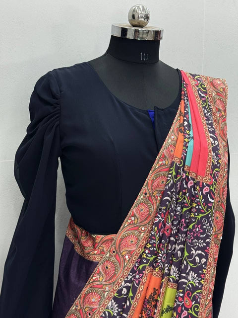 NEW DESIGNER HEAVY NATURAL SILK FANCY DIGITAL PRINT WITH  REAL MIRROR HANDWORK saree