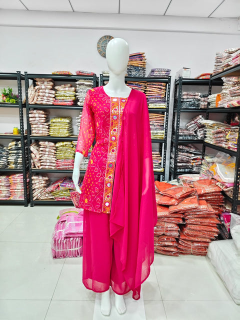 New Beautiful Purple And Pink Bandhani Printed Plazo set