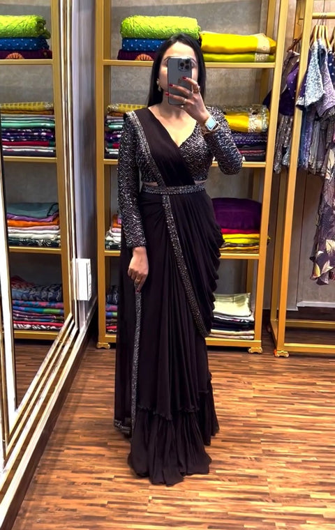 New Super Embroidery Sequence work ready to wear saree