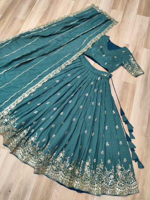 New Desirable Women's Lehenga Made With Vichitra Silk With Rich Sequins Embroidery work Blouse and Designer Embroidered work Dupatta