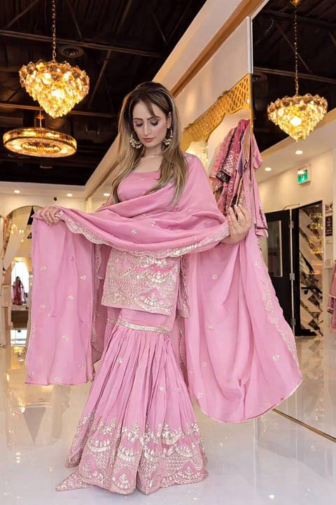 New Premium Neutral Silk With Heavy Embroidery Work Sarara Plazo